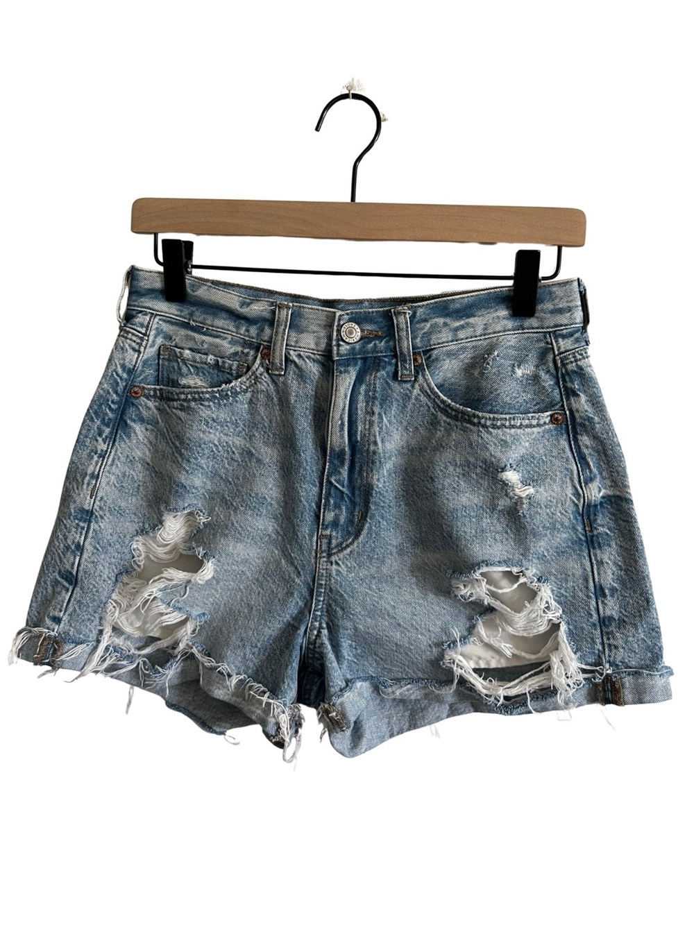 American Eagle Outfitters Light Blue Distressed Denim Shorts